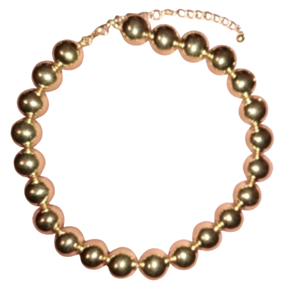 80s Retro Gold Glam Bead Choker Beaded Necklace Big Round Chunky Metal Beads New - Picture 1 of 5